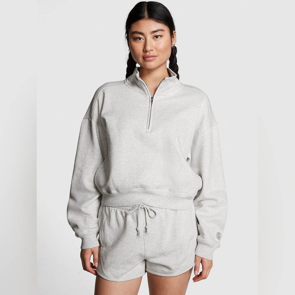 PINK Premium Fleece Half-Zip Sweatshirt Sz S Iced Coffee color